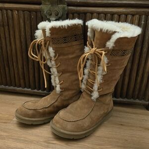 UGG Tularosa Chestnut Suede and Shearling Lace-up Boots